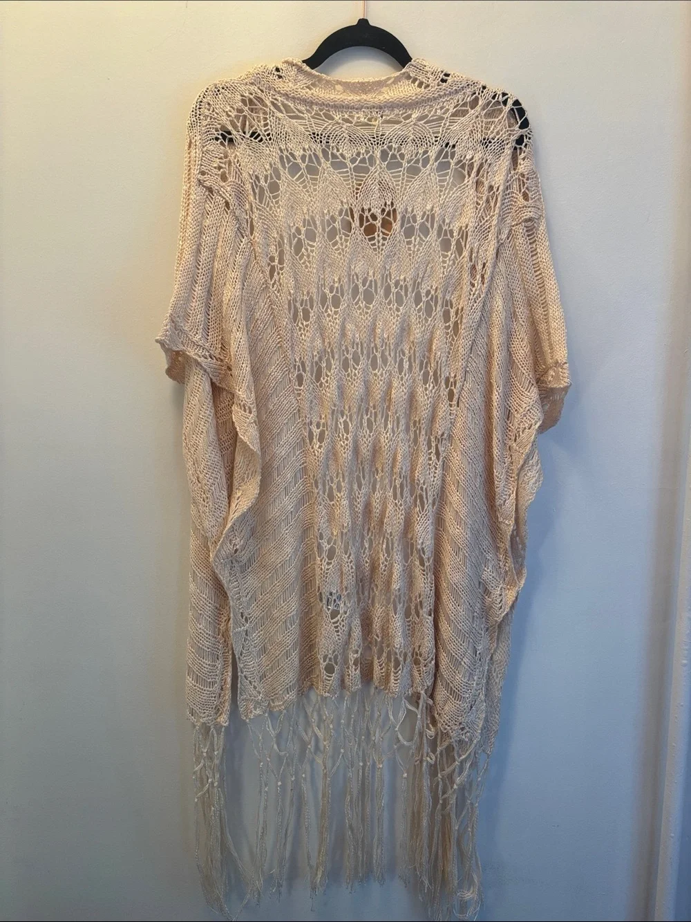 Kori | NWT Boho Fringe Open-Weave Kimono Cardigan - Neutral Cream M/L